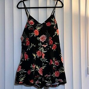 No Boundaries XL Romper Shorts Straps Floral Black Pink
